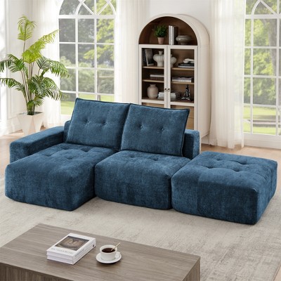 108" Linen L-Shaped Modular Sectional Sofa with No Assembly Required, Wide Deep Seat and Convertible Floor Design