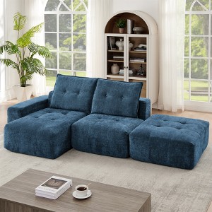 108" Linen L-Shaped Modular Sectional Sofa with No Assembly Required, Wide Deep Seat and Convertible Floor Design - 1 of 4