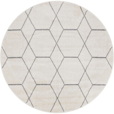 Ivory Trellis Elegance 6' Round Synthetic Area Rug