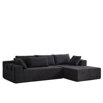 TiramisuBest 108" L Shaped Sectional Sofa Chenille Upholstered Modular 4 Seat Convertible Couch Set Seating 6 Pillows Living Room Left /Right Side