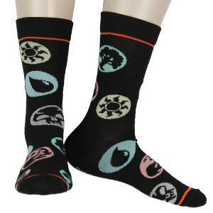 Magic The Gathering Men's Colors Of Magic Symbols Allover Design Adult Mid-Calf Crew Socks Shoe Sizes 8-12 Black - 1 of 3