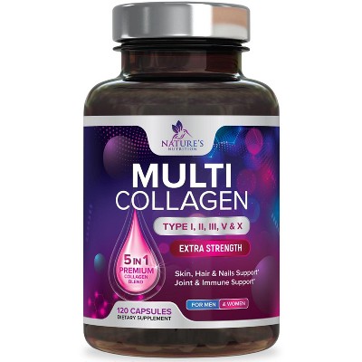 Collagen Peptides for Women & Men - Type I, II, III, V, X Multi Collagen Pills, Hydrolyzed Collagen Peptides Supplements, Nature's - 120 Capsules