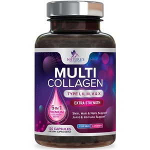 Collagen Peptides for Women & Men - Type I, II, III, V, X Multi Collagen Pills, Hydrolyzed Collagen Peptides Supplements, Nature's - 120 Capsules - 1 of 4