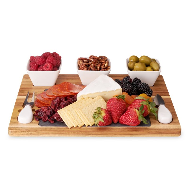 Twine Acacia & Slate Cheese Board Set - Charcuterie Board Bowls and Knives - Slate Cheese Tray Wood Cheese Board - 7-Piece Set of 1, 1 of 8