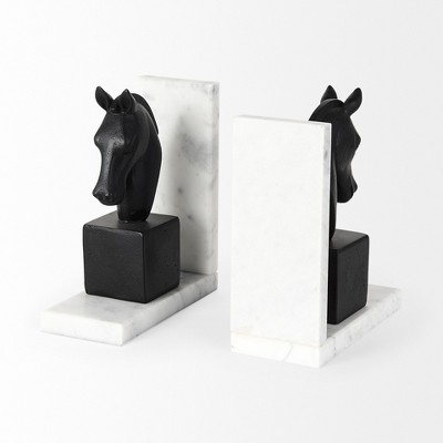 HomeRoots Set of Two 8" Black Glass Horse Decorative Bookends