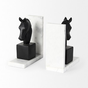 HomeRoots Set of Two 8" Black Glass Horse Decorative Bookends - 1 of 4