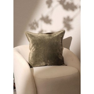 Kumasinova 19x19 Inches Square Stonewashed Cotton Velvet Throw Pillows,Couch Pillows with Decorative Handstiched Edges,Decorative Pillows for Bed - 1 of 4