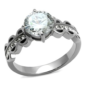 Slickblue Silver Stainless Steel CZ Ring for Women – 8mm Round Center, Pave Side Stones, Sizes 5-10 - 1 of 4