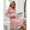 Womens Maternity Dress V Neck Long Sleeve Tie Waist Flowy Dress Midi Dress for Baby Shower Photography Fall Outfits for Maternity,Pink - 2XL - 4 of 4