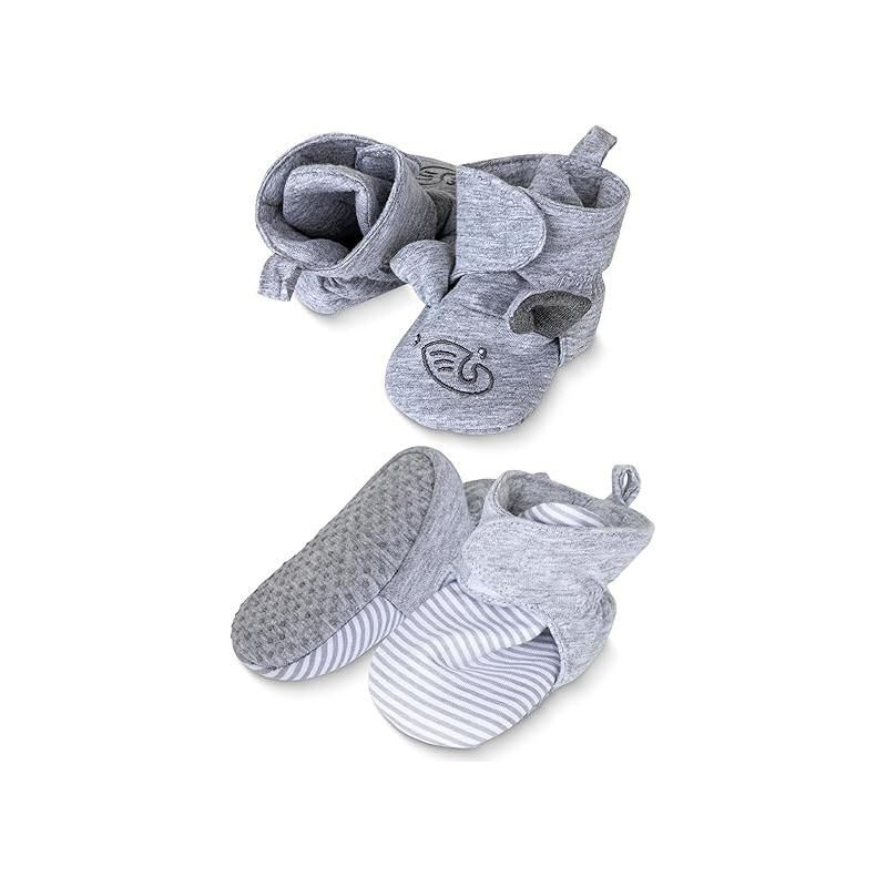 Rising Star Baby Girls & Boys Booties, Non Slip Grippers Slippers for Infants Ages 0-12 Months (Gray Elephant), 1 of 2