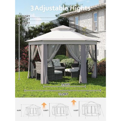 Garvee 13×13 FT Hexagonal Instant Pop‑Up Gazebo Screen Tent with Mosquito Netting – 6‑Sided UV‑Resistant Steel Frame Outdoor Canopy