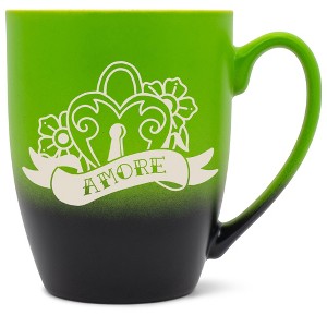 100 North Floral Heart 10 Ounce Green and Black Two Toned Ombre, Comfortably Fits Your Hands, Ceramic Tea Coffee Cup Mug, Amore - 1 of 1