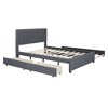 TIRAMISUBEST Full/Queen Size Upholstered Platform Bed with 2 Drawers and Trundle, Linen Bed Frame with Classic Headboard Design - 4 of 4