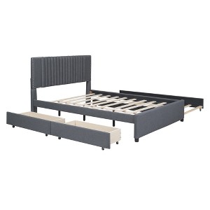 Bellemave Linen Upholstered Bed，Frame with Storage Drawers, Modern Platform Bed Frame with Headboard and Trundle Bed, No Box Spring Needed，Gray - 1 of 3