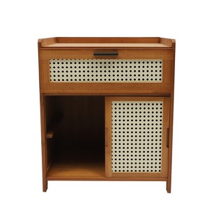 YIYIBYUS Bamboo Night Stand with Drawer and Shelf Boho Bedside Tables, End Table for Bedroom, Office - 1 of 4
