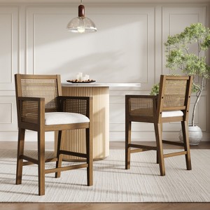 Christopher Knight Home Linnea French Country Handwoven Rattan Rubberwood Upholstered Counter Stools (Set of 2) - 1 of 4