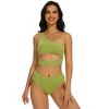 Women's 2025 Summer High Waisted Bikini Set One Shoulder Sleeveless Swimsuits 2 Piece Cutout Crop Top Beach Bathing Suit Solid Tummy Control Swimwear - 2 of 4