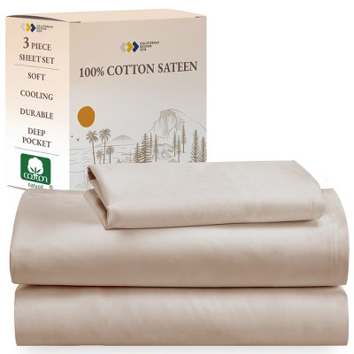 Soft 100% Cotton Sheets Set - Cooling Durable Sateen, Deep Pocket - by California Design Den (Queen, Bright White)