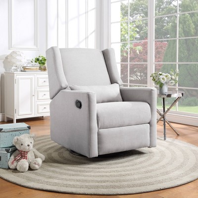 Suite Bebe Pronto Swivel Glider Recliner Accent Chair with Pillow - Blanco White Fabric