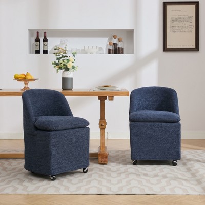 GDFStudio Galen Modern Chenille Upholstered Dining Chair with Universal Wheels