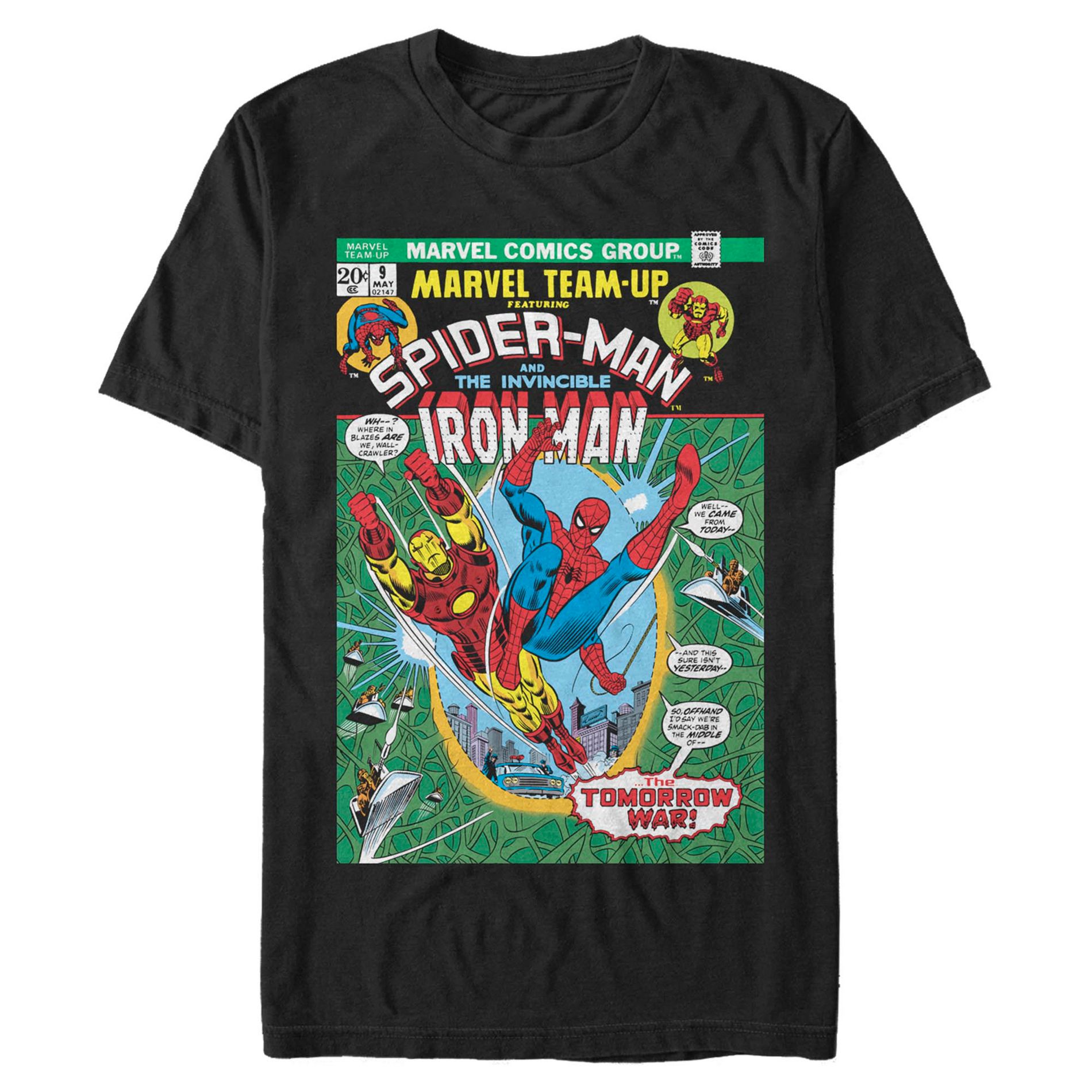 Men's Marvel Spider-Man and Iron Man Team Up Cover  T-Shirt - Black - 2X Large