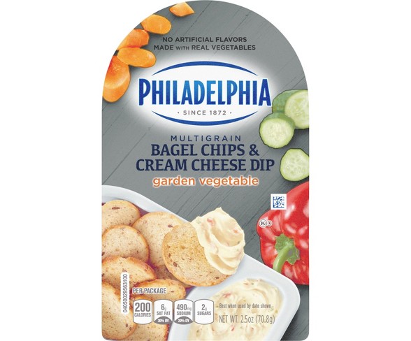 Philadelphia Multigrain Bagel Chips & Garden Vegetable Cream Cheese Dip - 2.5oz