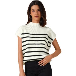 INSPIRE CHIC Women's Sleeveless Mock Neck Striped Cap Sleeve Knit Pullover Tank Tops - 1 of 4