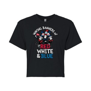 Women's - Dr. Seuss - Cat in the Hat Waving Banners Red White Blue Cropped Graphic T-Shirt - 1 of 4