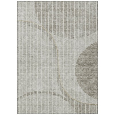 Taupe Beige And Ivory Striped Washable Indoor Outdoor Area Rug