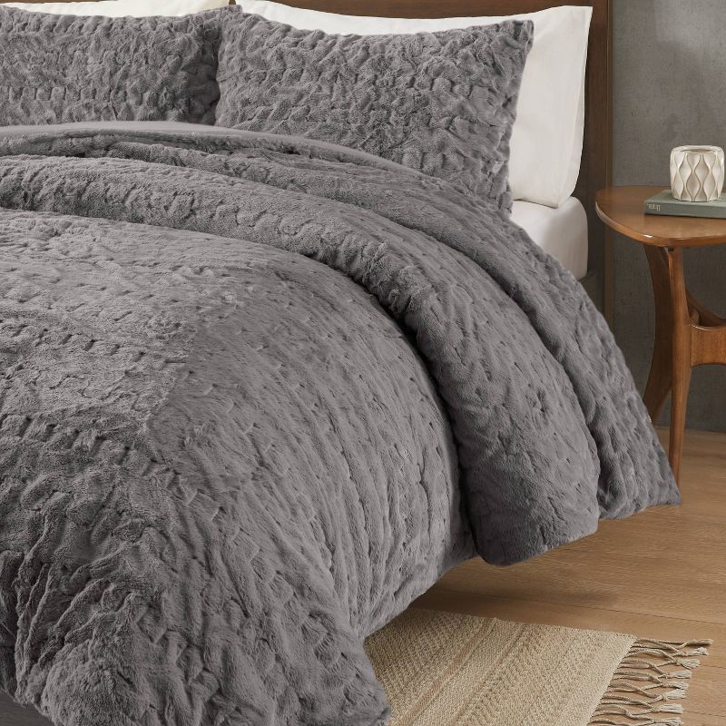 Madison Park 3pc Dakota Ruched Fur Down Alternative Comforter Set Ivory, 6 of 13