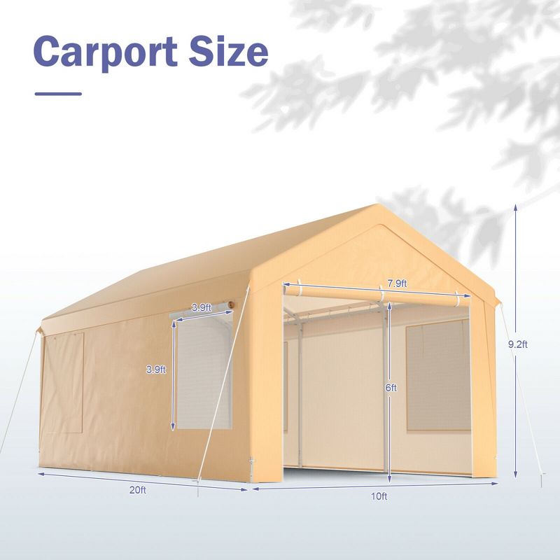 Costway 10x20 ft Heavy-Duty Steel Carport Car Canopy Shelter Sidewalls Tent Garage, 2 of 11