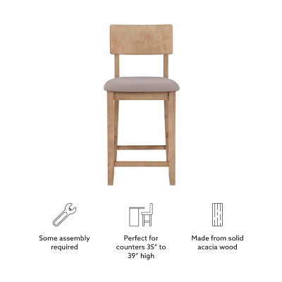 Gray Wood Backless Counter Stool with Padded Seat