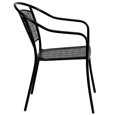 Elegant Black Steel Patio Armchair with Rain Flower Design