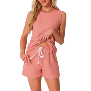 INSPIRE CHIC Women's Waffle Knit Crew Neck Sleeveless Tank Top with Shorts Lounge Sets - 1 of 4