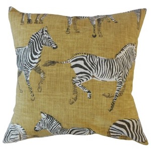 18"x18" Africana Square Throw Pillow Gold - The Pillow Collection: Handmade, Feather-Filled, Cotton, Indoor Use - 1 of 4
