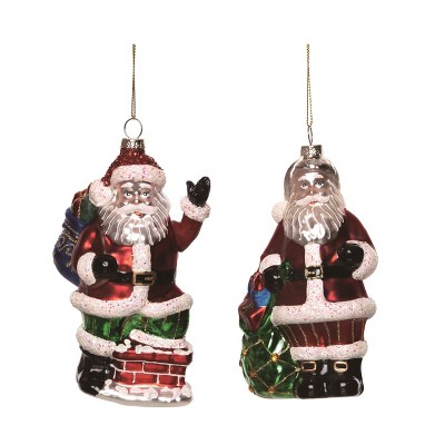 Transpac Glass Greeting Santa Ornament Set of 2 Christmas Home Decorations