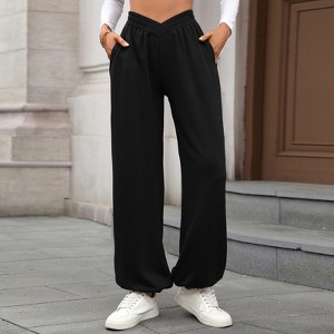 Women's Wide Leg Pants Elastic High Waisted Waffle Knit Casual Palazzo Pants Trousers with Pockets - 1 of 4
