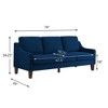 Contemporary 3-Person Sofa: Navy Velvet, Scooped Armrests, Wood Legs, Washable Cushions - 3 of 3