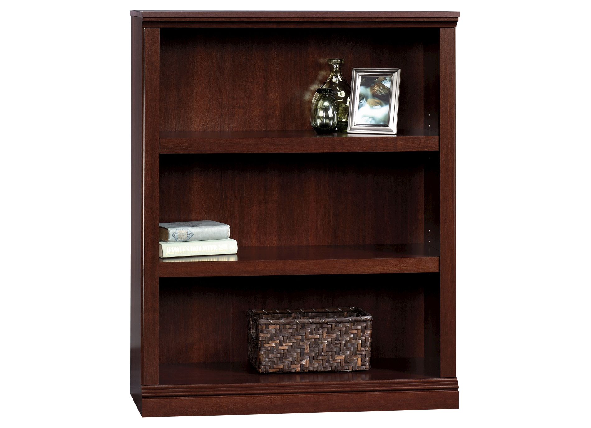 Sauder 43.78" 3 Shelf Bookshelf Cherry: Mid-Century Modern, Adjustable, Particle Board Construction: Home Office Storage