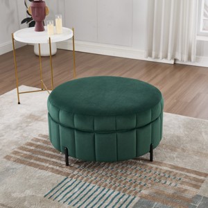 FURNIinspire Ottomans And Benches 31.5 Inch Round Storage Ottoman Upholstered Bench, Luxury Footrests Velvet Stool, Green, 31.5"*31.5"*16.73" - 1 of 4