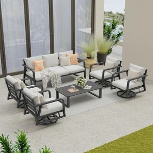 SUGOLD 6-Piece Aluminum Patio Conversation Set with 4 Swivel Chairs Coffee Table and Gray Cushions,Outdoor Furniture for Deck, Porch & Backyard - 1 of 4