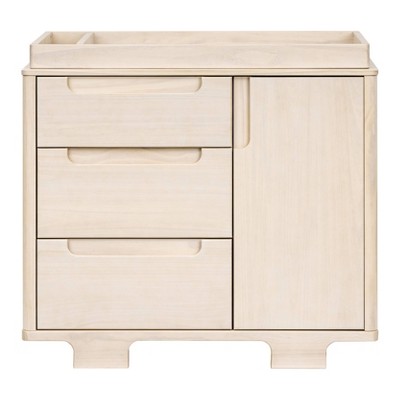 Washed Natural Pinewood 3-Drawer Dresser with Cabinet