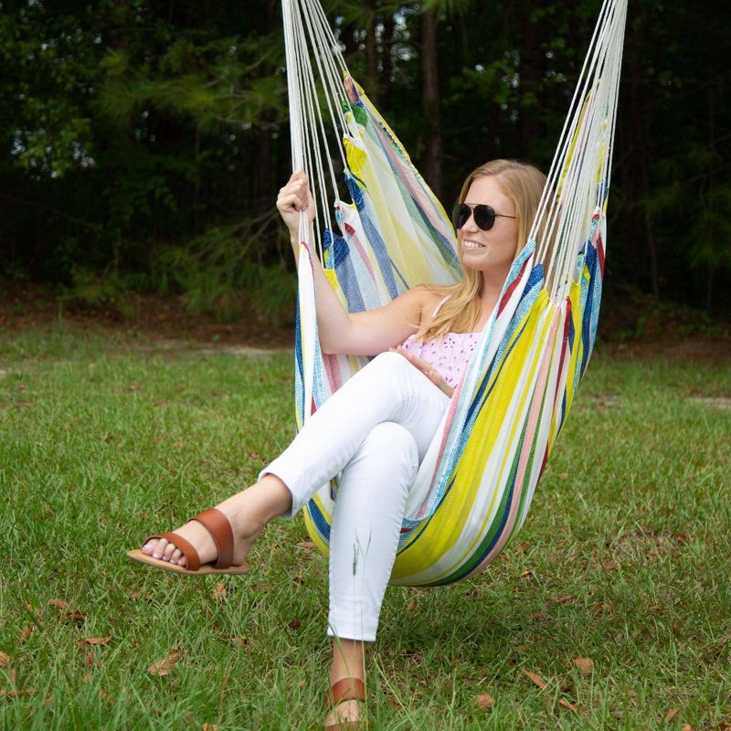 3.3&#39; Cushioned Outdoor Hammock Chair with Spreader Bar Summer Stripe Yellow/Red/Blue - Threshold&#8482;, 4 of 5