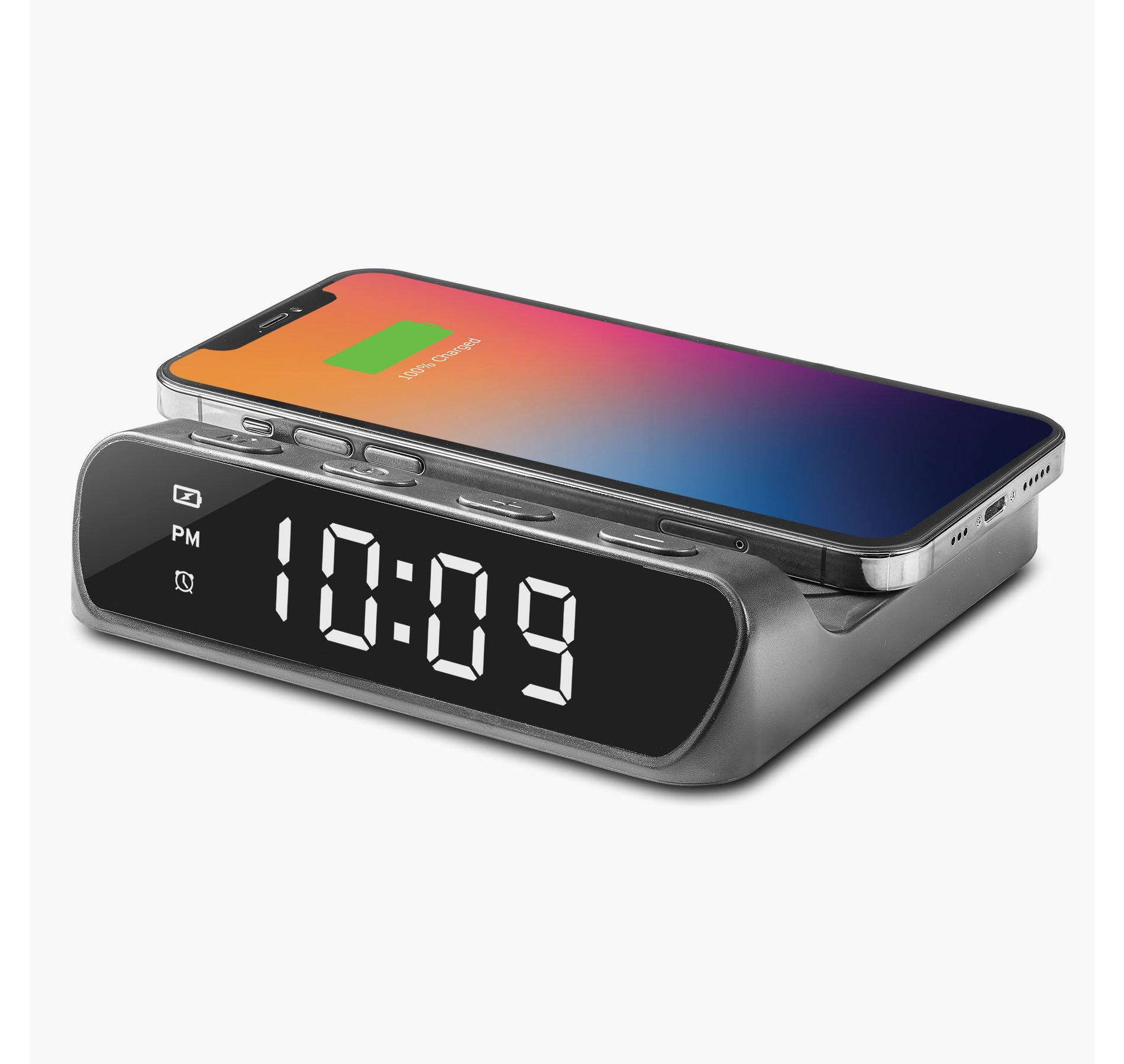 iHome Wireless Charger with Digital Alarm Clock - Black (iW14B)