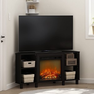 Furinno Corner Fireplace TV Stand Entertainment Console W/4 Open Storage Compartments for TV up to 55",Americano - 1 of 4