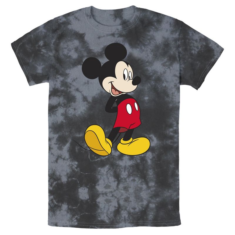 Men's Mickey & Friends Smiling Mickey Mouse Portrait Acid Wash T-Shirt, 1 of 4