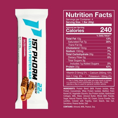 1st Phorm Salted Caramel Protein Bars - 22g Protein - 8.5oz/4ct