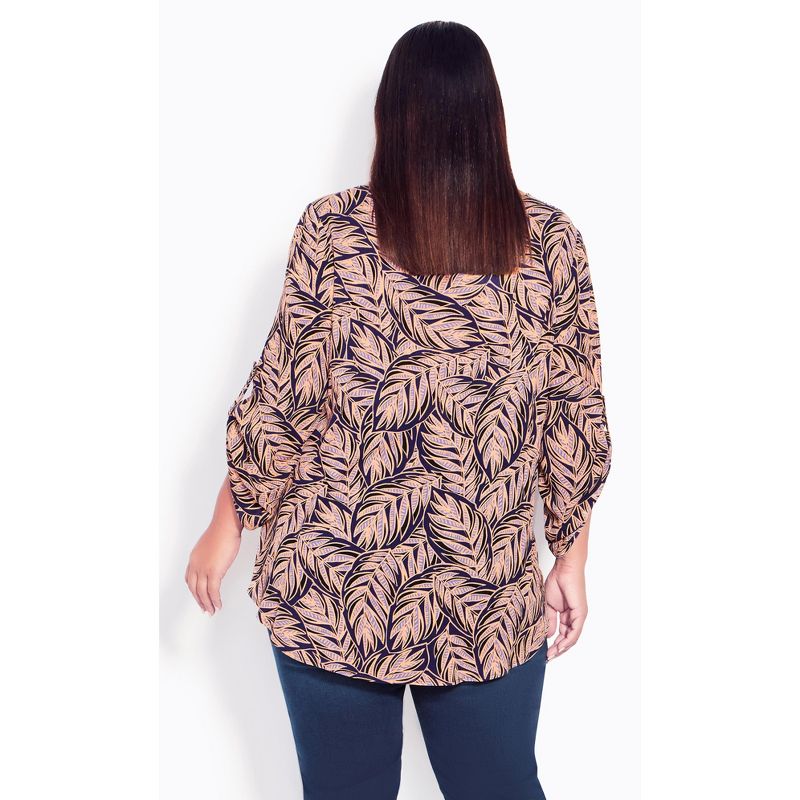 Women's Plus Size Sandy Pintuck Print Shirt  - Violet Palm | AVENUE, 2 of 4