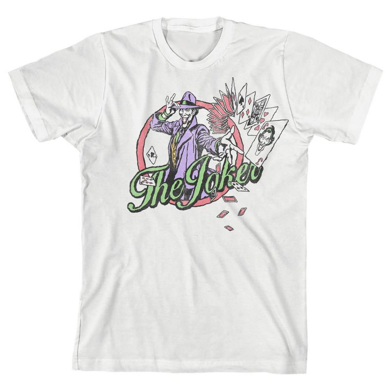Batman Joker With Playing Cards Boy's White T-shirt, 1 of 2
