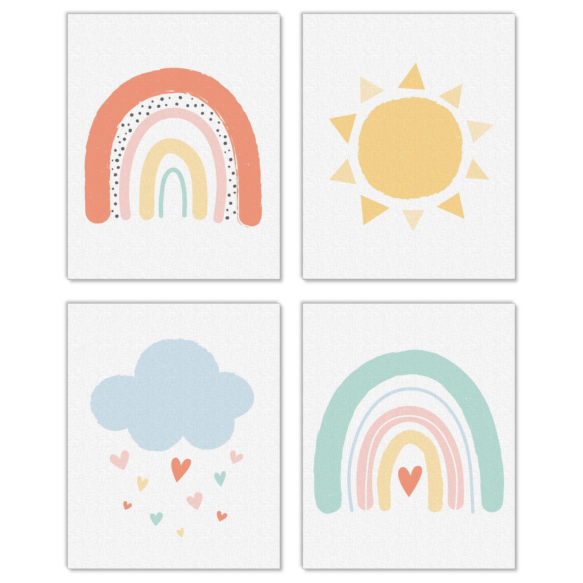 Big Dot of Happiness Hello Rainbow - Unframed Boho Linen Paper Wall Art - Set of 4 - Artisms - 8 x 10 inches